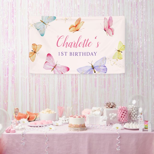 Watercolor Butterfly 1st Birthday  Banner (Party)