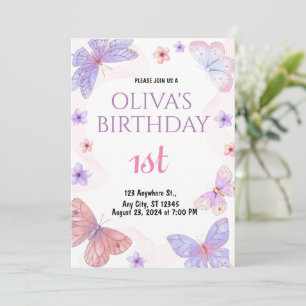 Watercolor Butterfly 1st birthday invitation