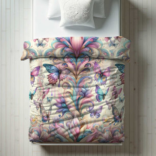 Watercolor Butterfly and Floral Pattern Duvet