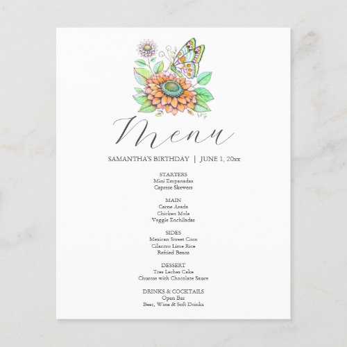 Watercolor Butterfly and Flower Menu
