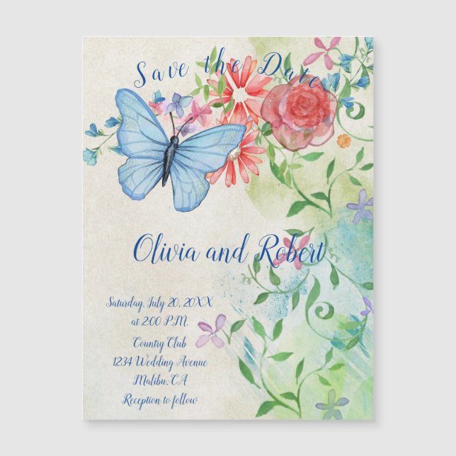 Watercolor butterfly and red rose Magnet (Front)