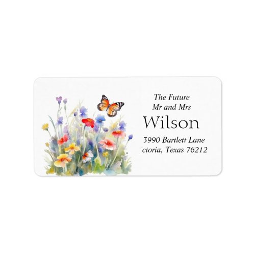 Watercolor Butterfly and Wildflower Return Address Label