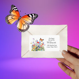 Watercolor Butterfly and Wildflower Return Address Label