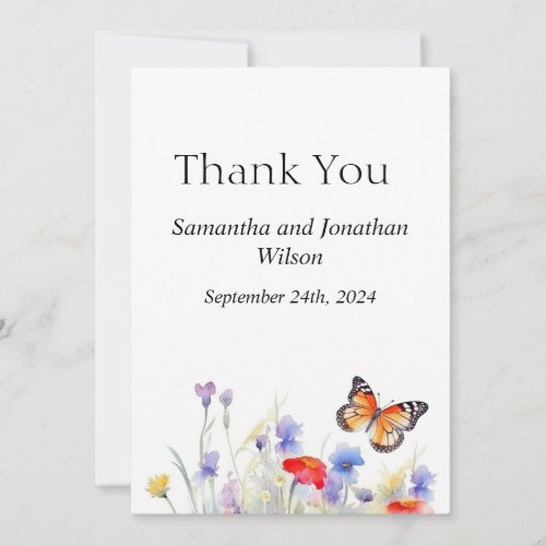 Watercolor Butterfly and Wildflower Thank You Card