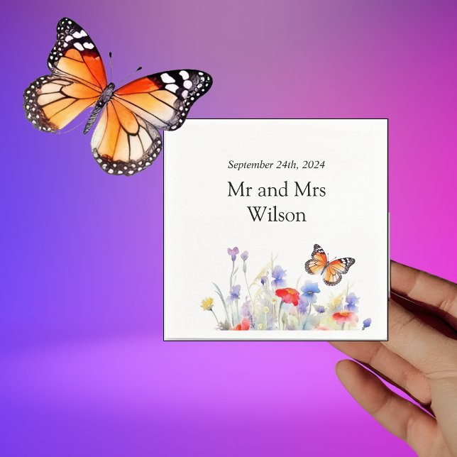 Watercolor Butterfly and Wildflowers Dinner  Napkins (Creator Uploaded)