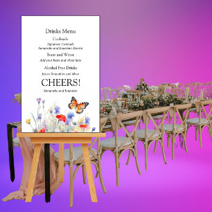 Watercolor Butterfly and Wildflowers Drinks Menu Foam Board