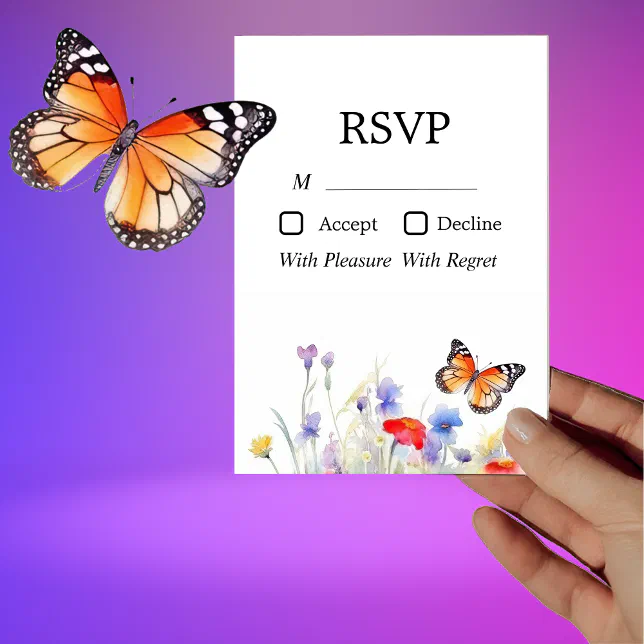 Watercolor Butterfly and Wildflowers RSVP Card | Zazzle