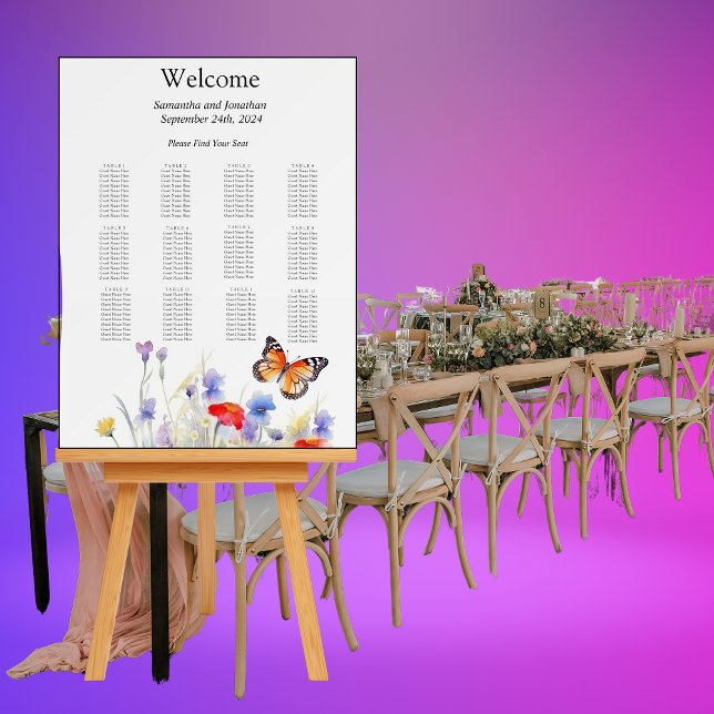 Watercolor Butterfly and Wildflowers Seating Chart Foam Board (Creator Uploaded)