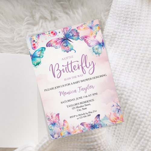 Watercolor Butterfly Baby Girl Shower Invitation