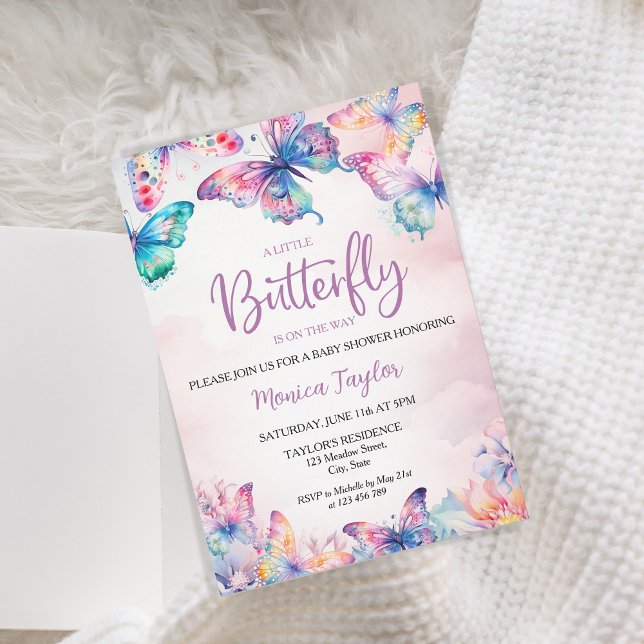 Watercolor Butterfly Baby Girl Shower Invitation (colorful butterfy)