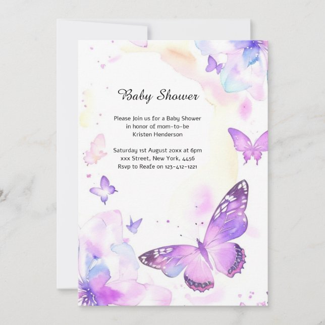 Watercolor Butterfly Baby Shower Invitation (Front)