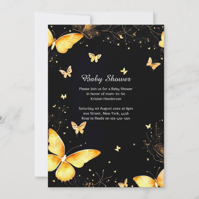 Watercolor Butterfly Baby Shower Invitation (Front)