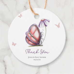 Watercolor Butterfly Baby Shower Thank You Favor Tags