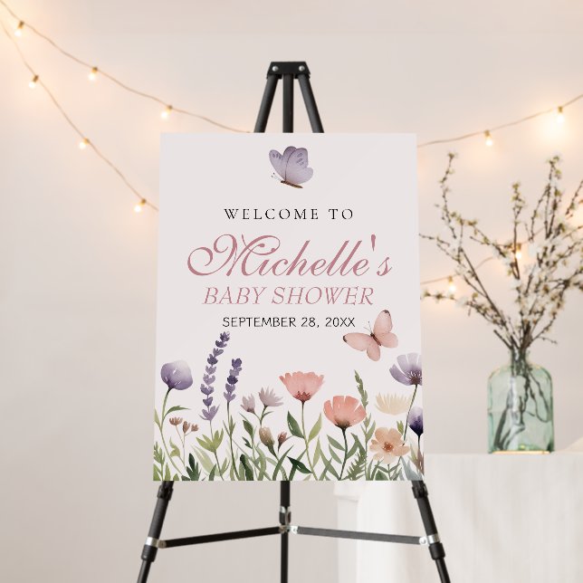 Watercolor butterfly Baby Shower Welcome Sign      (In Situ (Stand))