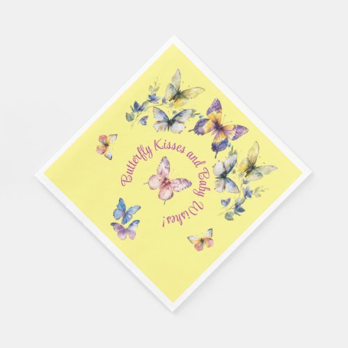 Watercolor Butterfly Baby Shower Yellow Blue Napkins