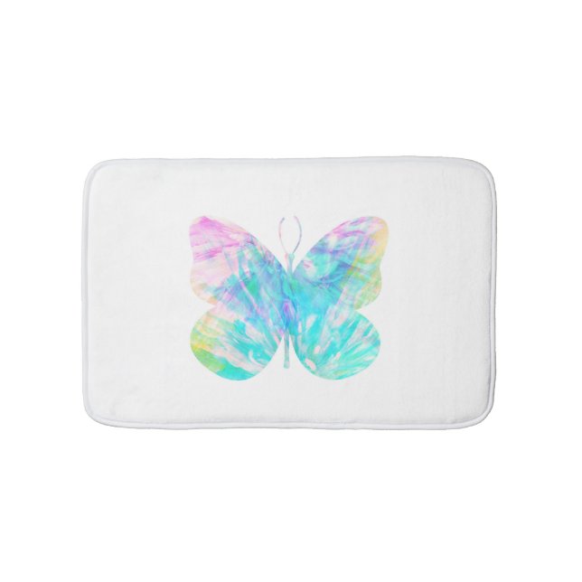 Watercolor Butterfly Bath Mat Rug (Front)