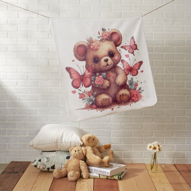Watercolor Butterfly Bear Baby Blanket (In Situ)
