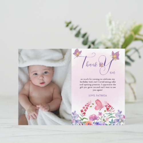 Watercolor Butterfly  Bees Purple Wildflower  Thank You Card