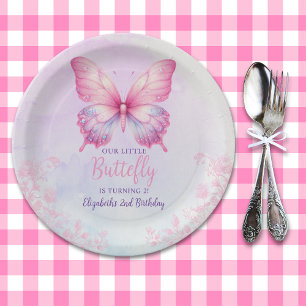 Watercolor Butterfly Birthday Girl Party Paper Plates
