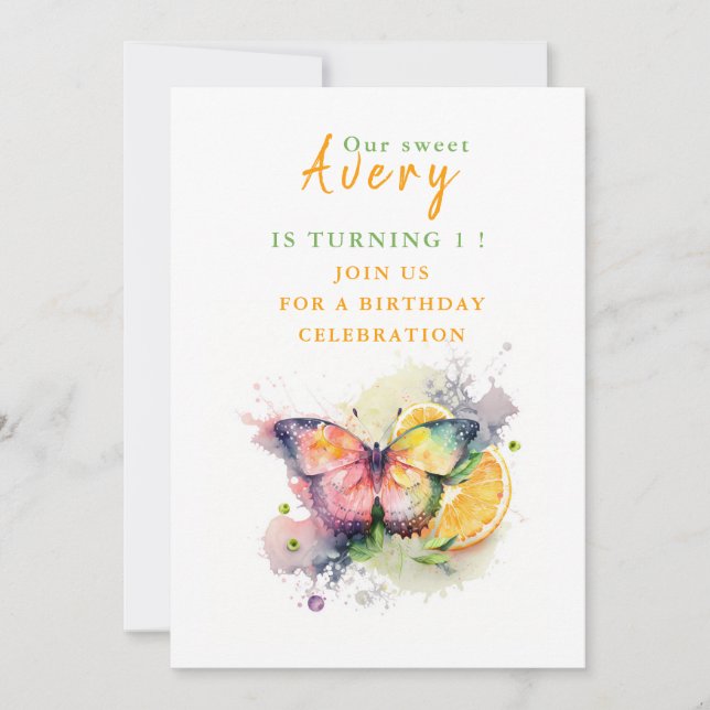 Watercolor Butterfly - Birthday Invitation Card (Front)