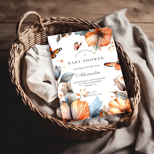 Watercolor Butterfly Bloom Baby Shower Invitation (Creator Uploaded)