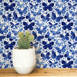 Watercolor Butterfly Blue and White Art Wallpaper