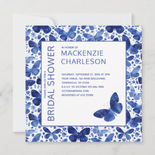 Watercolor Butterfly Blue Bridal Shower Invitation