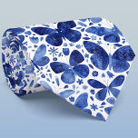 Watercolor Butterfly Blue Neck Tie<br><div class="desc">Indigo blue and white watercolor butterfly pattern.  Original art by Nic Squirrell.</div>