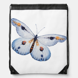 Watercolor BUTTERFLY blue orange + your ideas Drawstring Bag