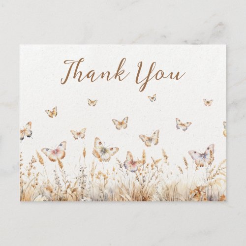 Watercolor Butterfly Boho Baby Shower Thank You Postcard