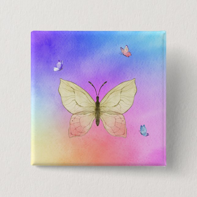 Watercolor Butterfly Button (Front)