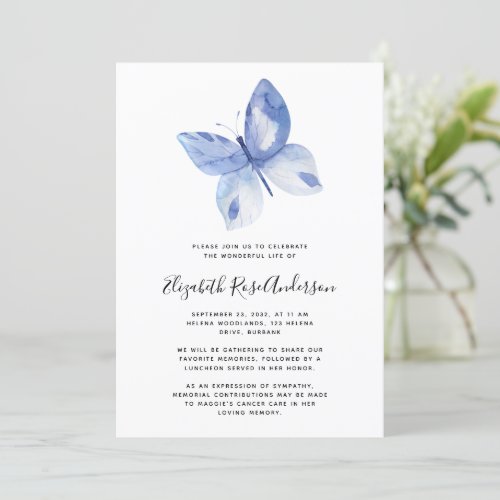 Watercolor Butterfly Celebration of Life Memorial Invitation