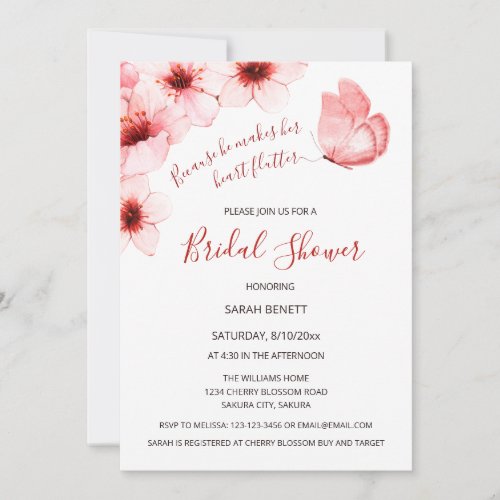  Watercolor Butterfly Cherry Blossom Bridal Shower Invitation