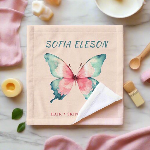 Watercolor Butterfly Clean Blush Pink Beauty Salon Wash Cloth