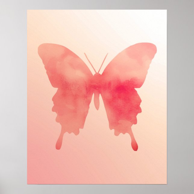 Watercolor Butterfly - Coral and Peach Poster (Front)
