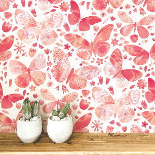 Watercolor Butterfly Coral Pink Art Wallpaper