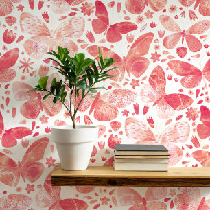 Watercolor Butterfly Coral Pink Art Wallpaper