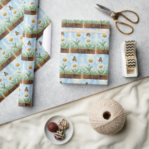 Watercolor Butterfly Delivering Mail to a Daisy Wrapping Paper