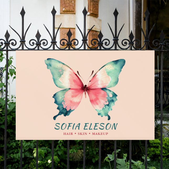 Watercolor Butterfly Elegant Blush Pink Blue Salon Banner (Creator Uploaded)
