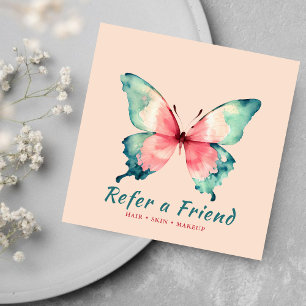 Watercolor Butterfly Elegant Blush Pink Salon Referral Card