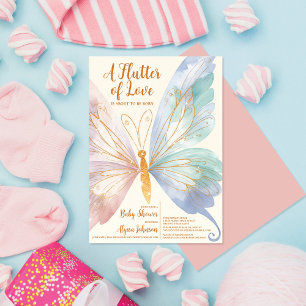 Watercolor Butterfly Elegant Glitter Baby Shower Invitation