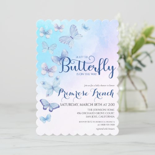 Watercolor Butterfly Elegant Script Baby Shower In Invitation