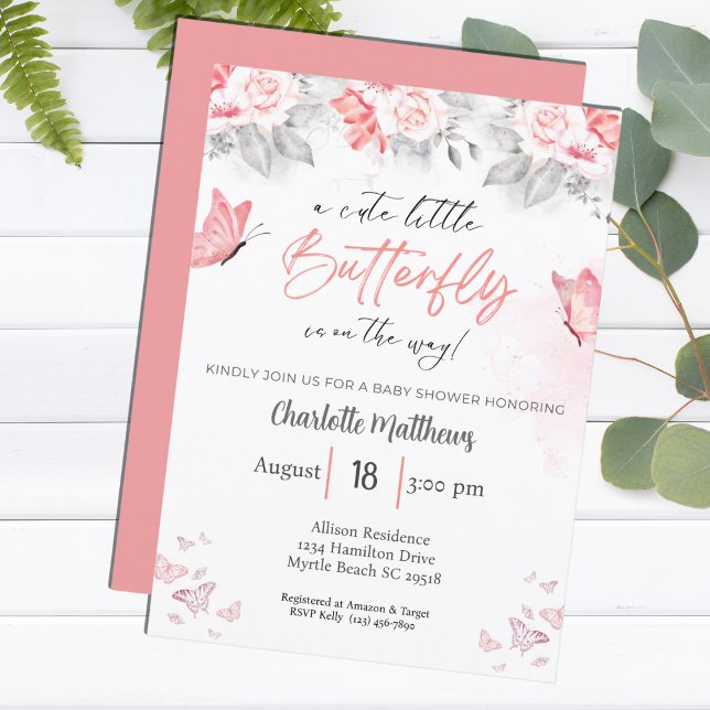 Watercolor Butterfly Floral Baby Shower  Invitation (Creator Uploaded)
