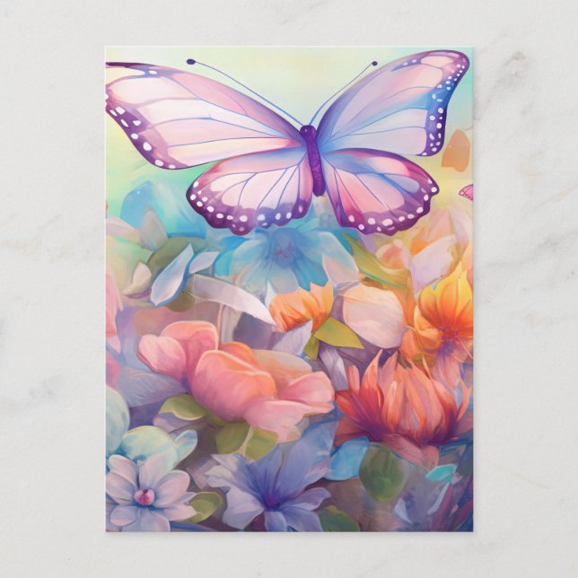 Watercolor Butterfly Floral Design Postcard (Front)
