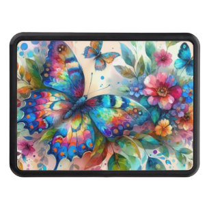 Watercolor Butterfly Floral Flowers Blue Pink Hitch Cover