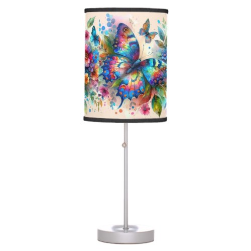 Watercolor Butterfly Floral Flowers Blue Pink Table Lamp