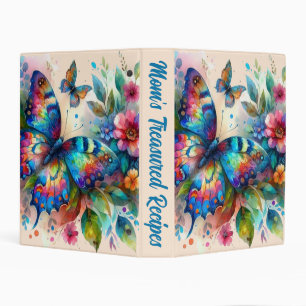 Watercolor Butterfly Floral Flowers Blue Recipe Mini Binder