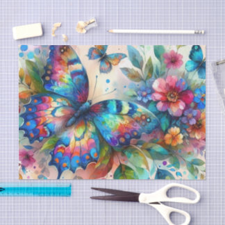 Watercolor Butterfly Floral Flowers Decoupage Tissue Paper