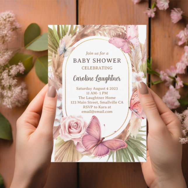 Watercolor Butterfly Floral Garden Baby Shower Invitation (Creator Uploaded)