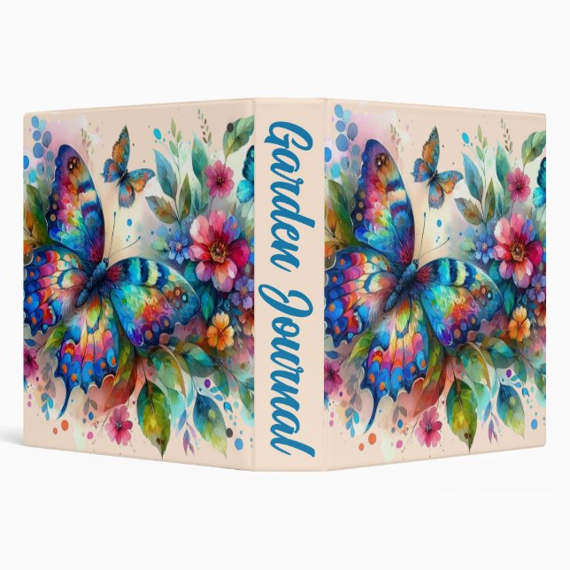 Watercolor Butterfly Floral Garden Journal 3 Ring Binder (Background)